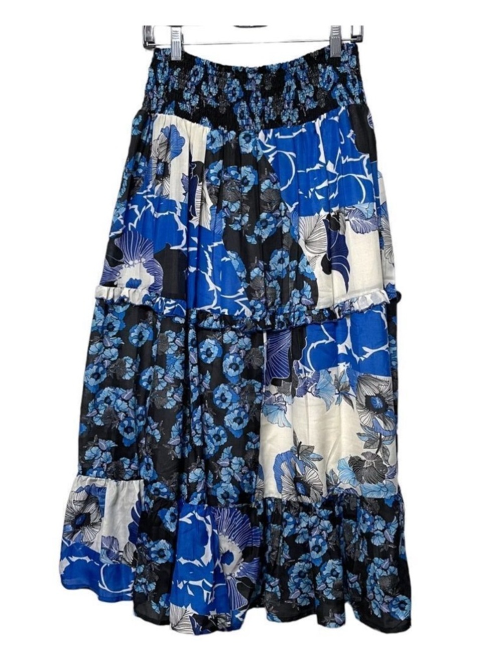 NWT CHRISTIAN SIRIANO Blue Flora Patchwork Full Maxi Skirt M
